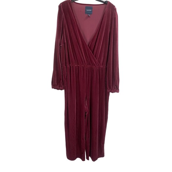 MODCLOTH Jumpsuit Velvet Persuasion Long Sleeve Wide Leg Pockets Burgundy 3X NWT - Picture 1 of 6